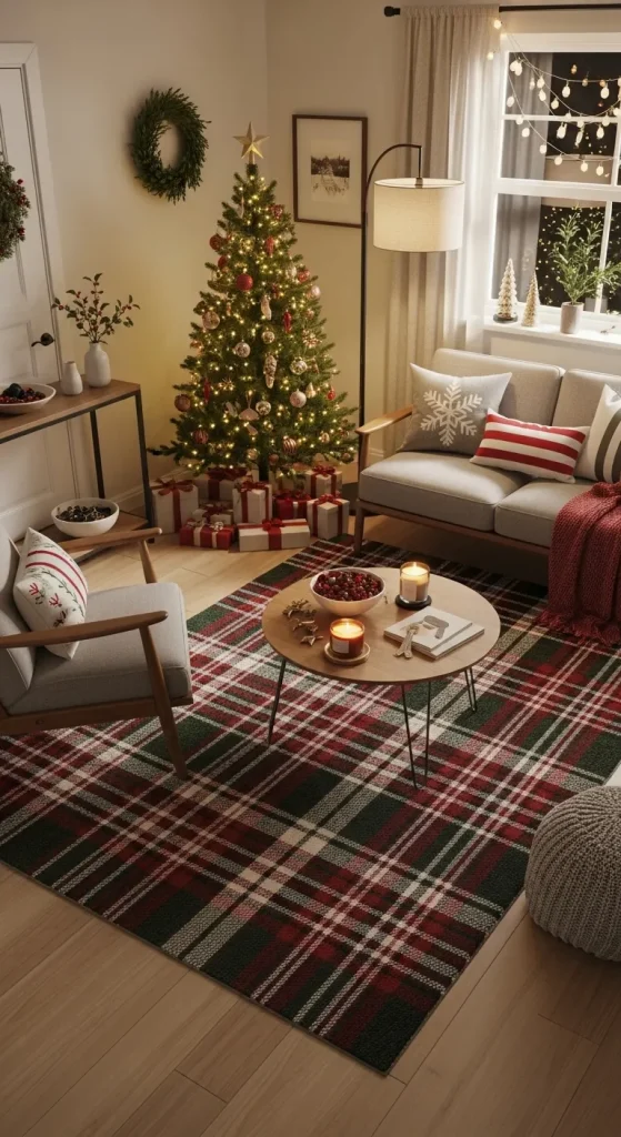 15 Easy & Stylish Christmas Decorations for Small Spaces 14 Try a Festive Rug