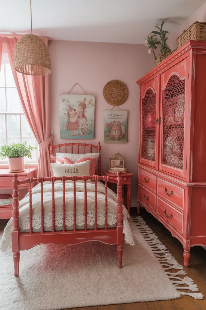 Vintage Chalk-Painted Red Furniture (red bedroom ideas for kids)