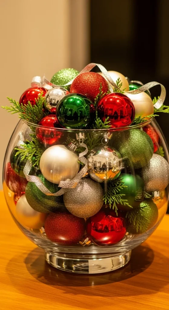 Festive Christmas Centerpieces for Table That Create a Warm & Inviting Holiday Look 8 Vintage Ornament Bowl