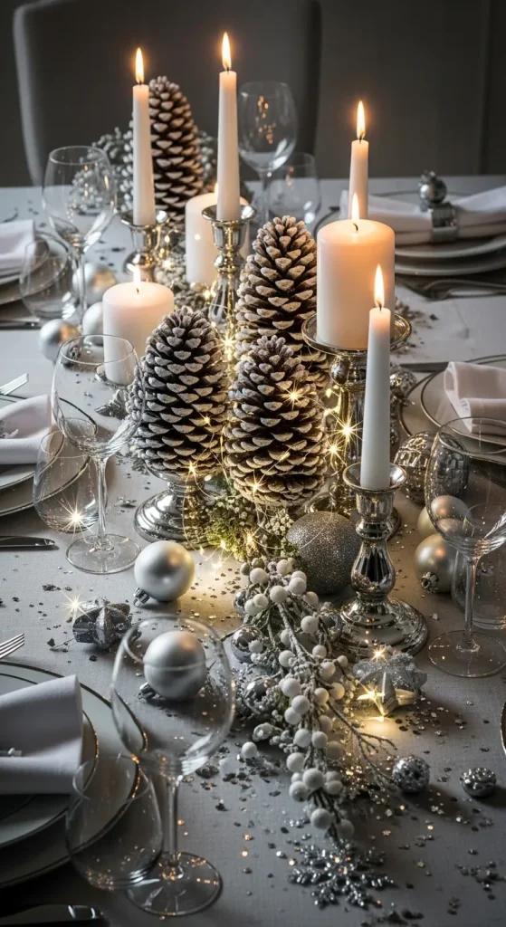 Festive Christmas Centerpieces for Table That Create a Warm & Inviting Holiday Look 13 Winter Wonderland White Setup