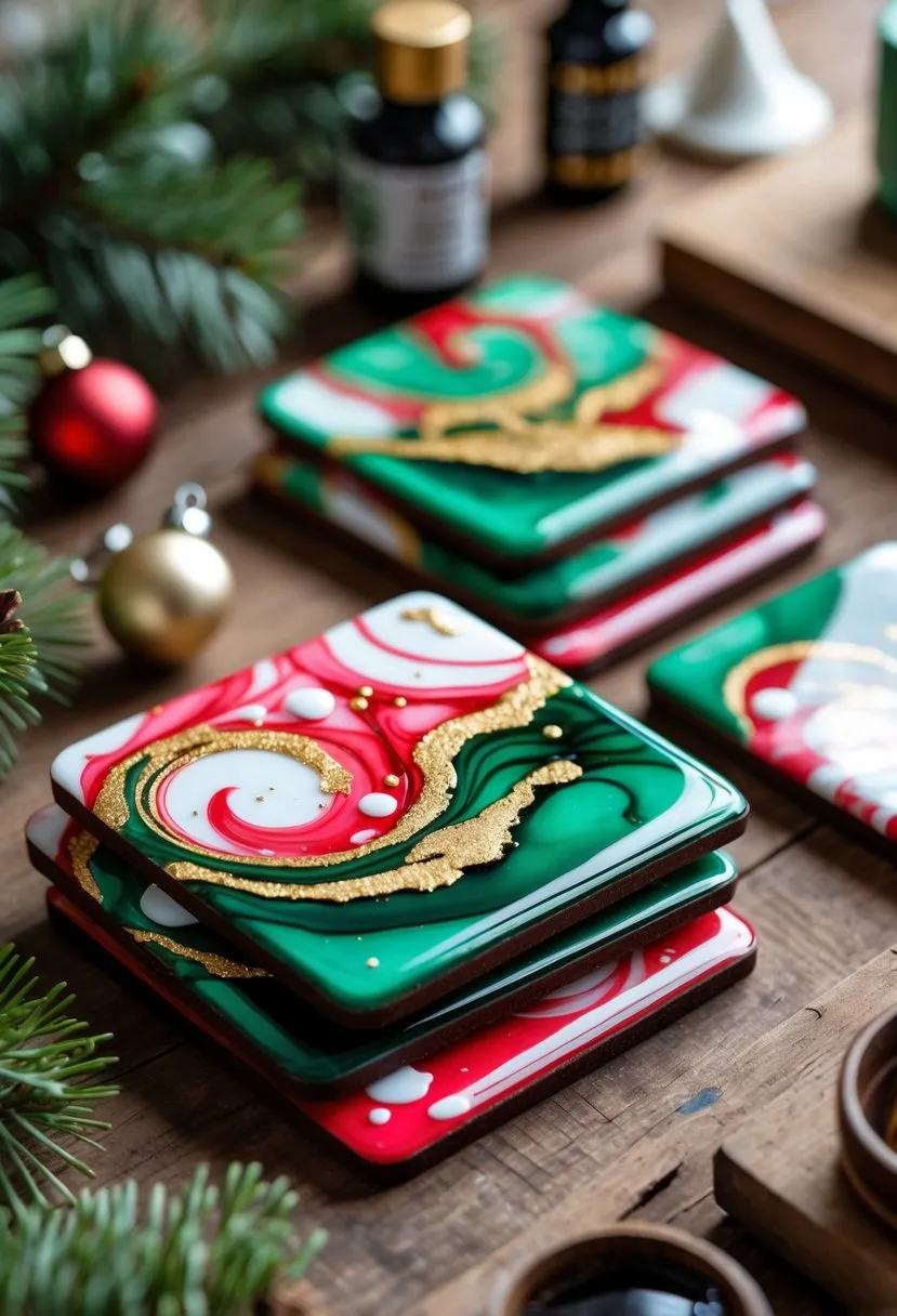  Alcohol Ink Coasters with Holiday Designs