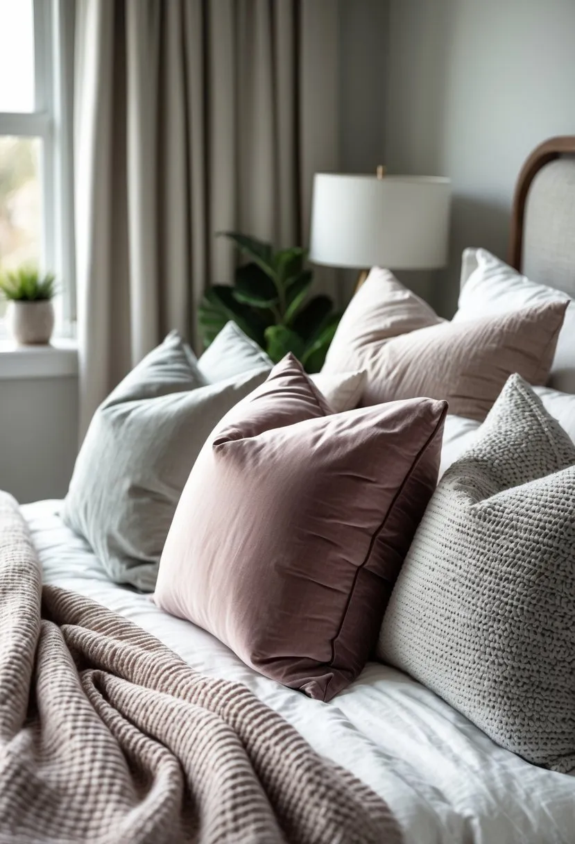 Introduce textured throw pillows in muted tones