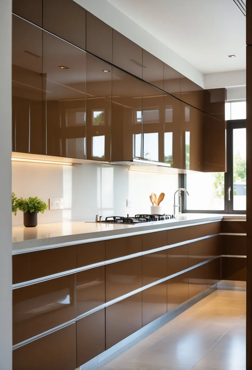  High-Gloss Brown Cabinets for Contemporary Appeal