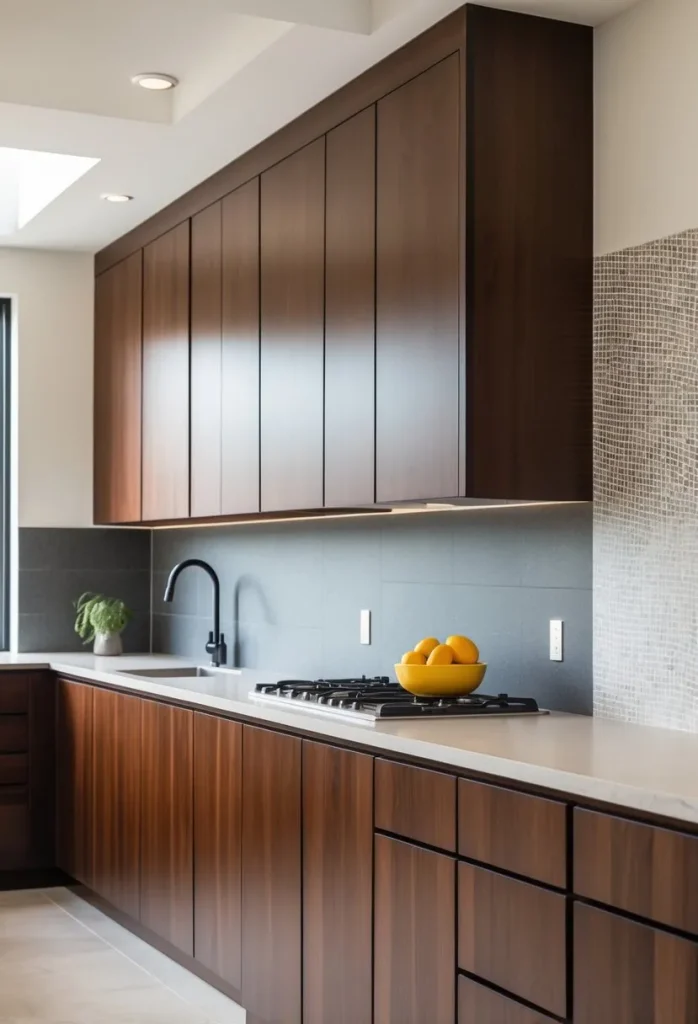 Brown Cabinetry with Gray or Ceramic Backsplash Options