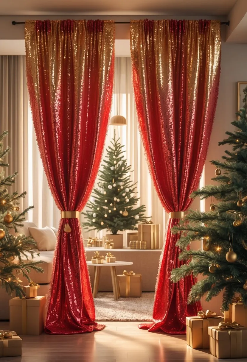 Red and Gold Metallic Tinsel Curtains