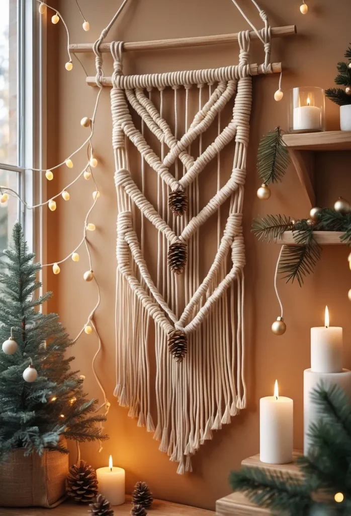 Macrame Wall Hanging with Pinecone Accents