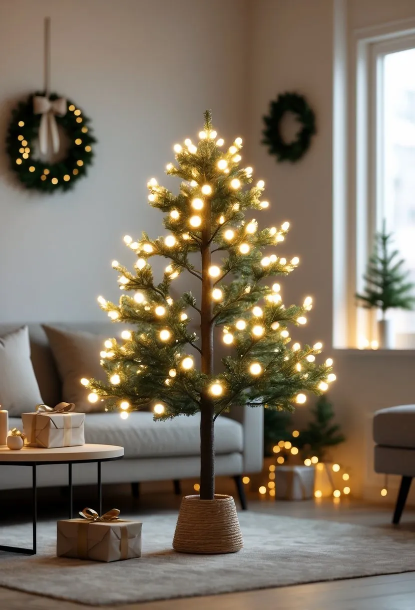 Compact Artificial Christmas Tree with Warm White Lights