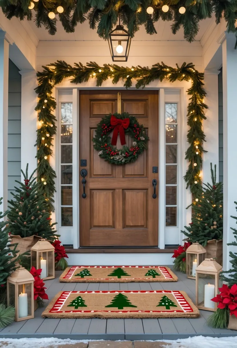 Weatherproof jute doormats with holiday motifs