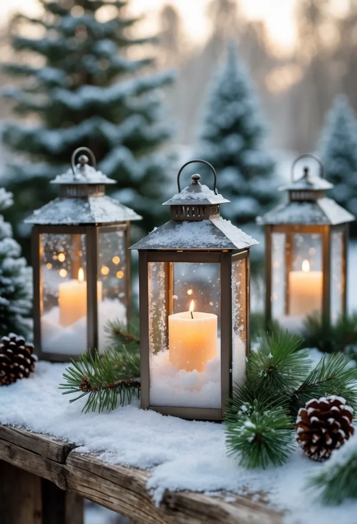 Add faux snow inside lanterns for winter effect