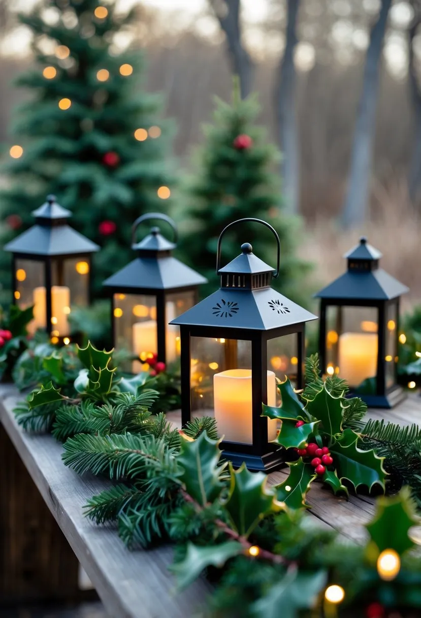 Display lanterns with greenery garlands