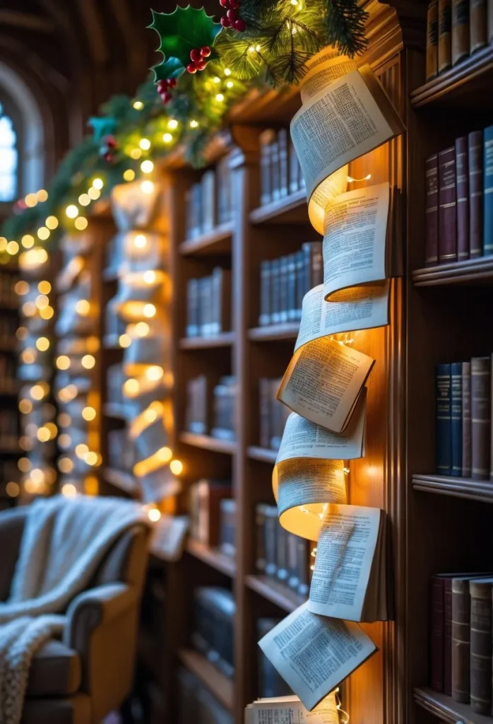 Garland made from old book pages