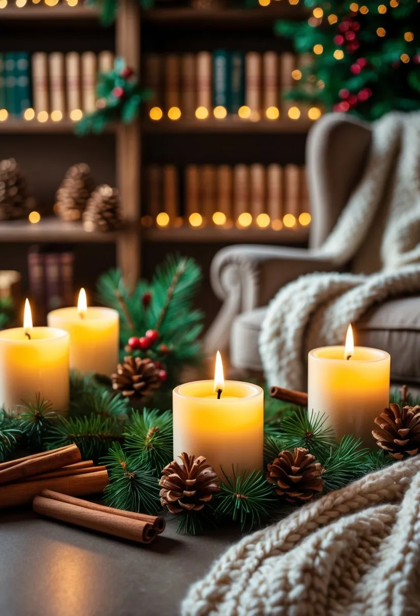 Scented candles with cinnamon and pine aromas