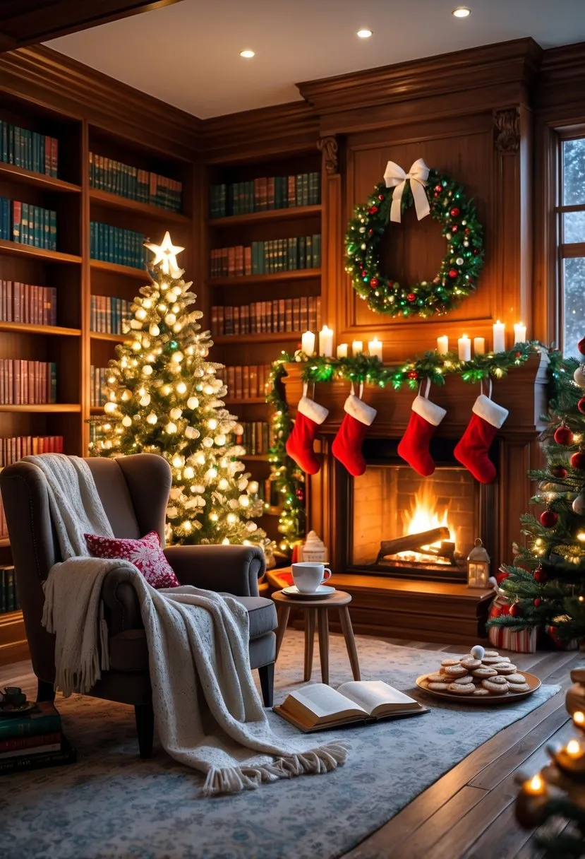 Seasonal artwork featuring classic Christmas scenes