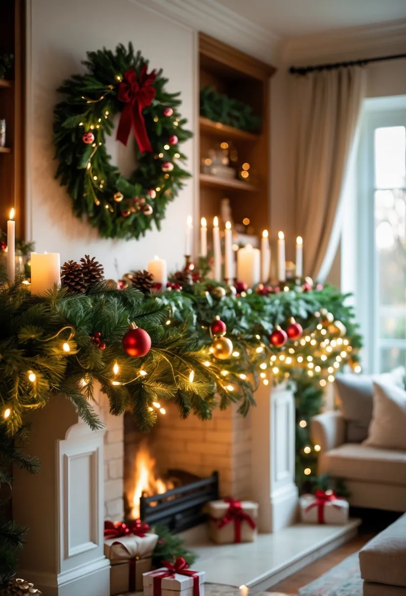 Elegant Garland Draped Over Mantel