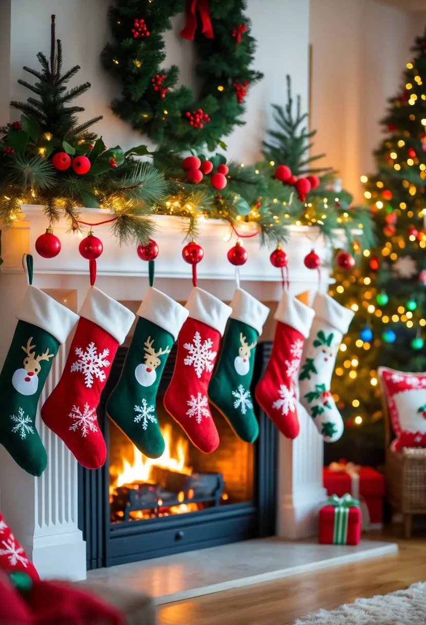 Festive Stockings Hung by the Fireplace