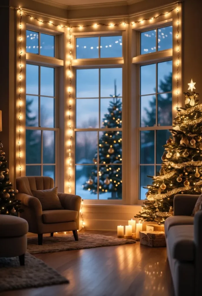 Snowflake String Lights Along Curtain Rods