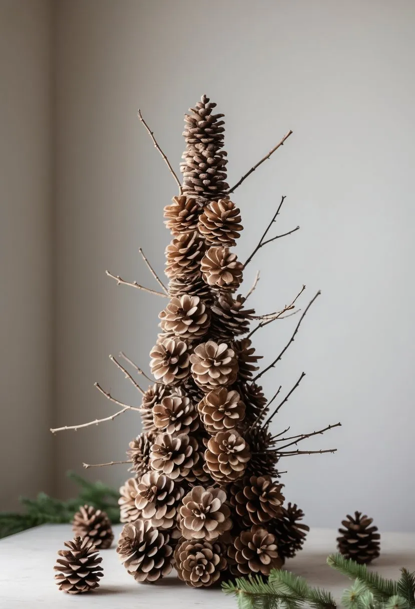 Pinecone and twig small tabletop tree