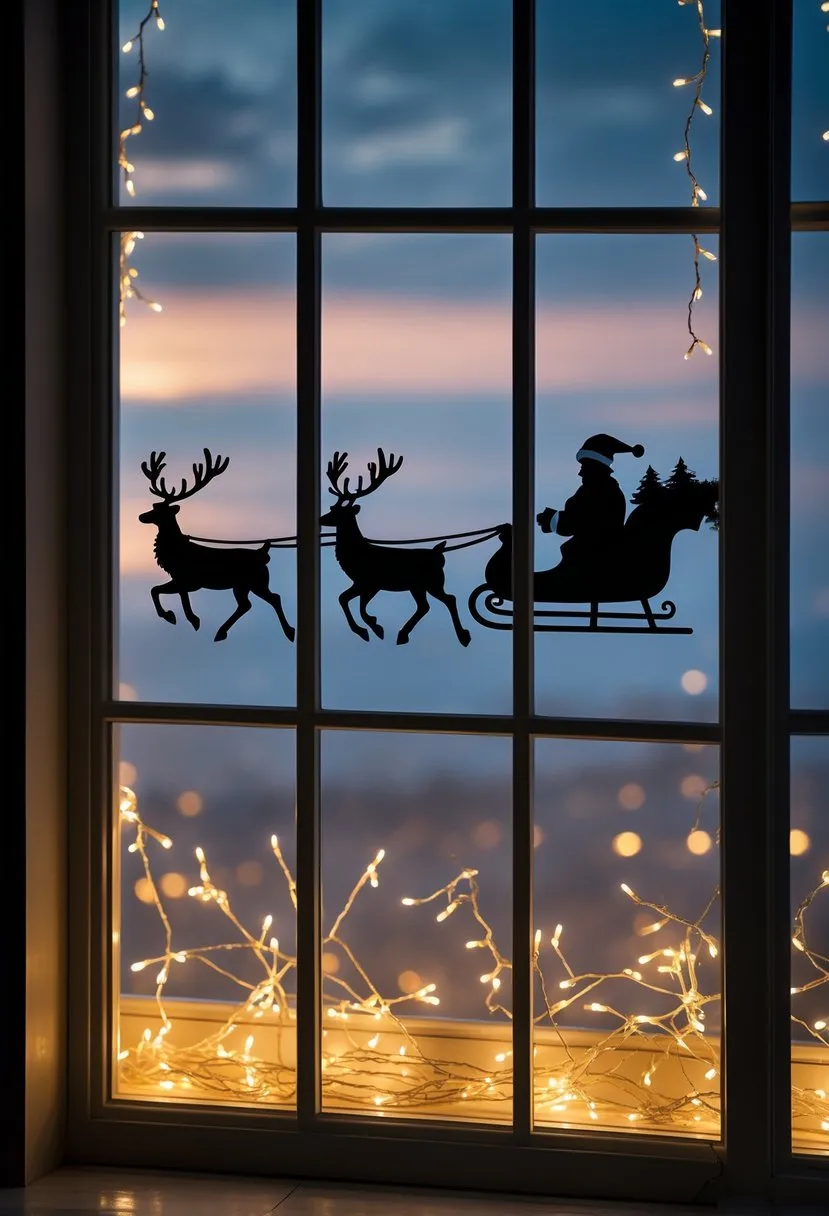 Window Silhouettes of Santa and Reindeer