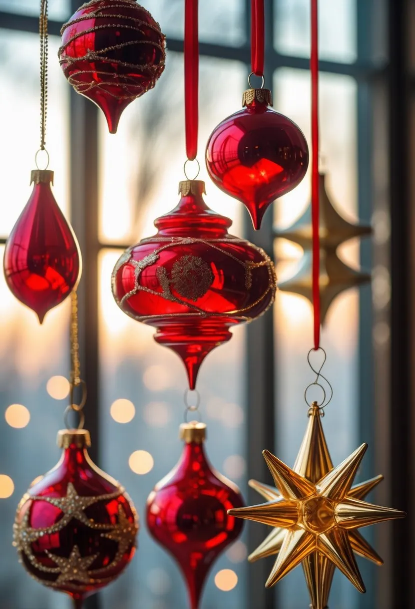 Hanging Glass Ornaments in Red and Gold