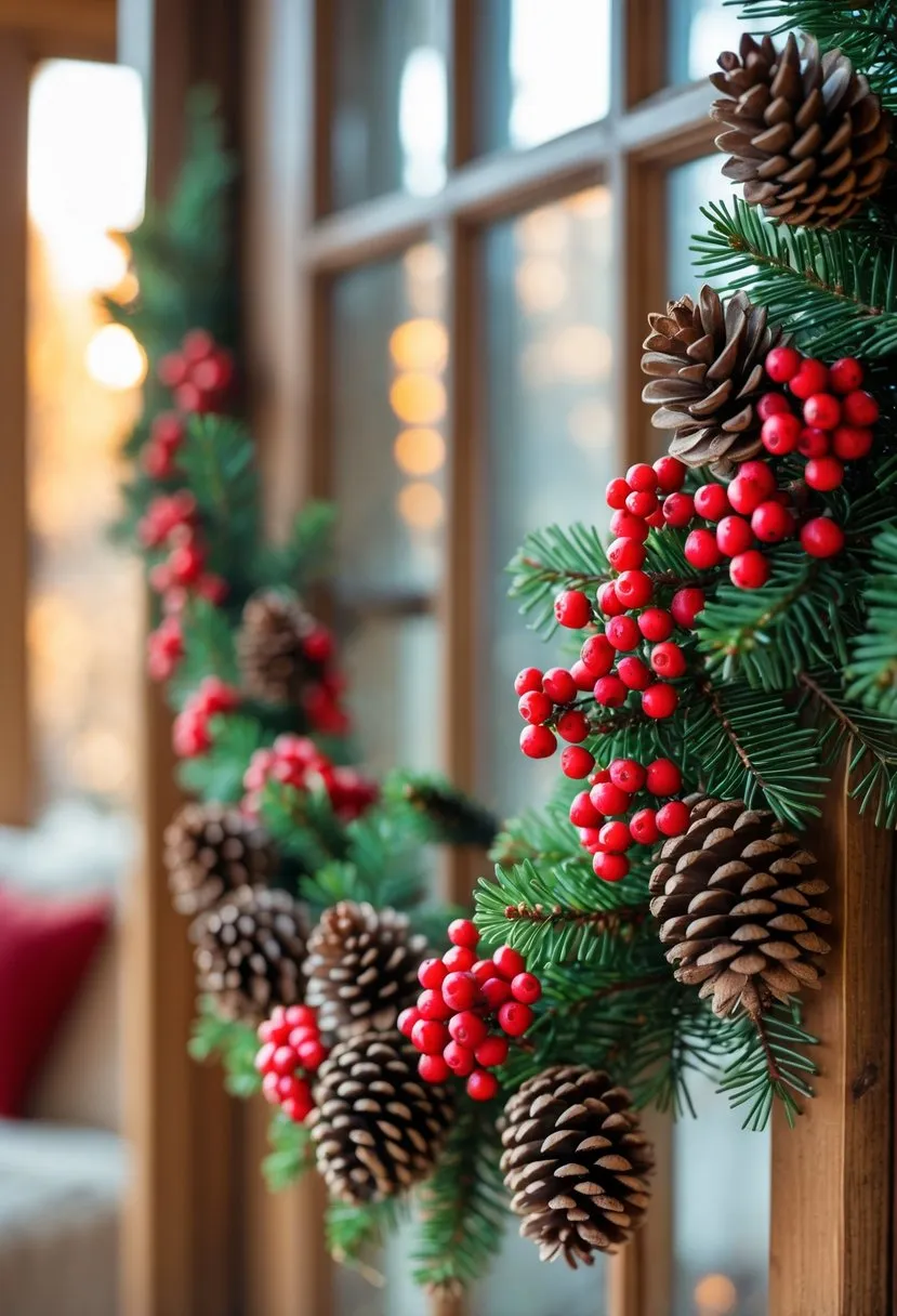 Rustic Pinecone and Berry Window Swags