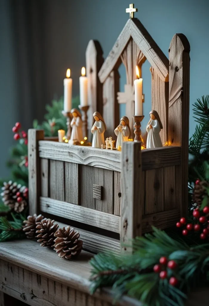 Church Christmas Decorations: 14 Essential Ideas for a Festive Worship Space 11 Rustic Wooden Crib Displays