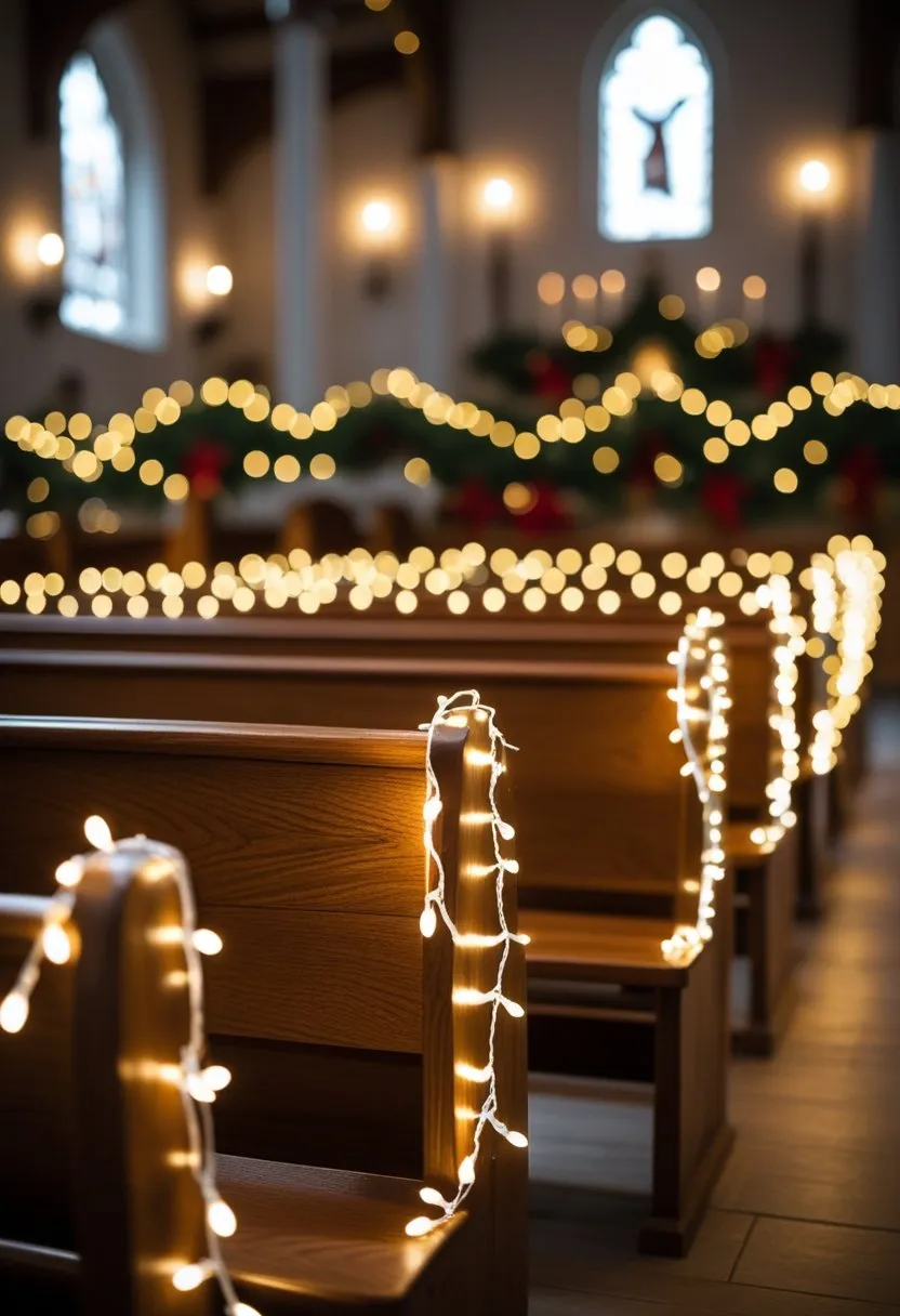 Church Christmas Decorations: 14 Essential Ideas for a Festive Worship Space 4 LED String Lights on Pews