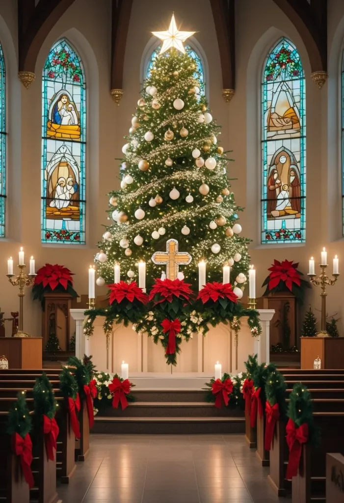 Church Christmas Decorations: 14 Essential Ideas for a Festive Worship Space 16 interior of church decorated for christmas