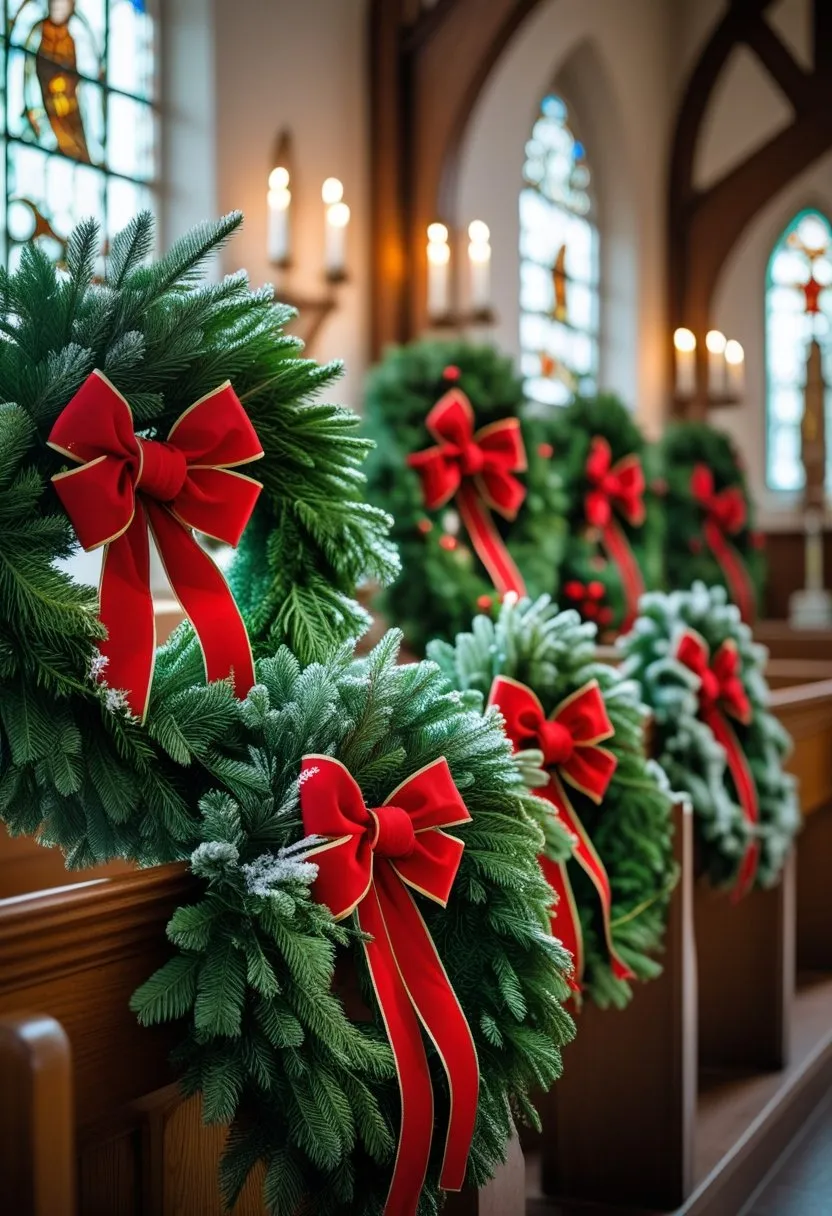 Church Christmas Decorations: 14 Essential Ideas for a Festive Worship Space 3 Evergreen Pine Wreaths with Red Bows