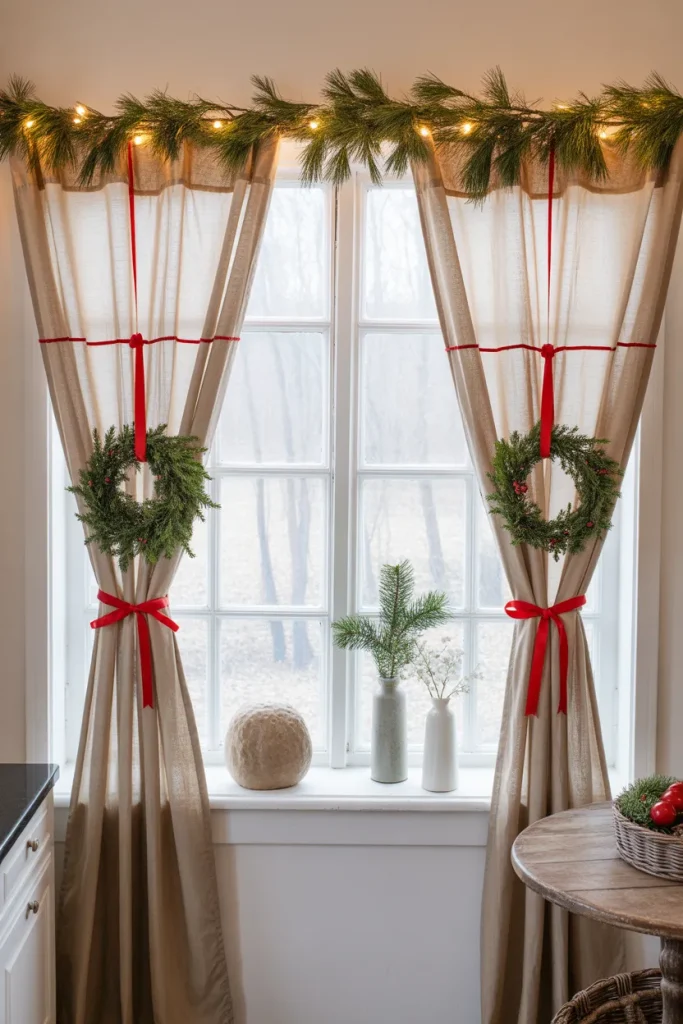 curtain with mini wreaths