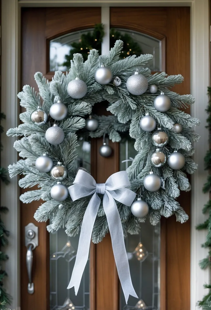Frosted Pine and Silver Ornament Wreath