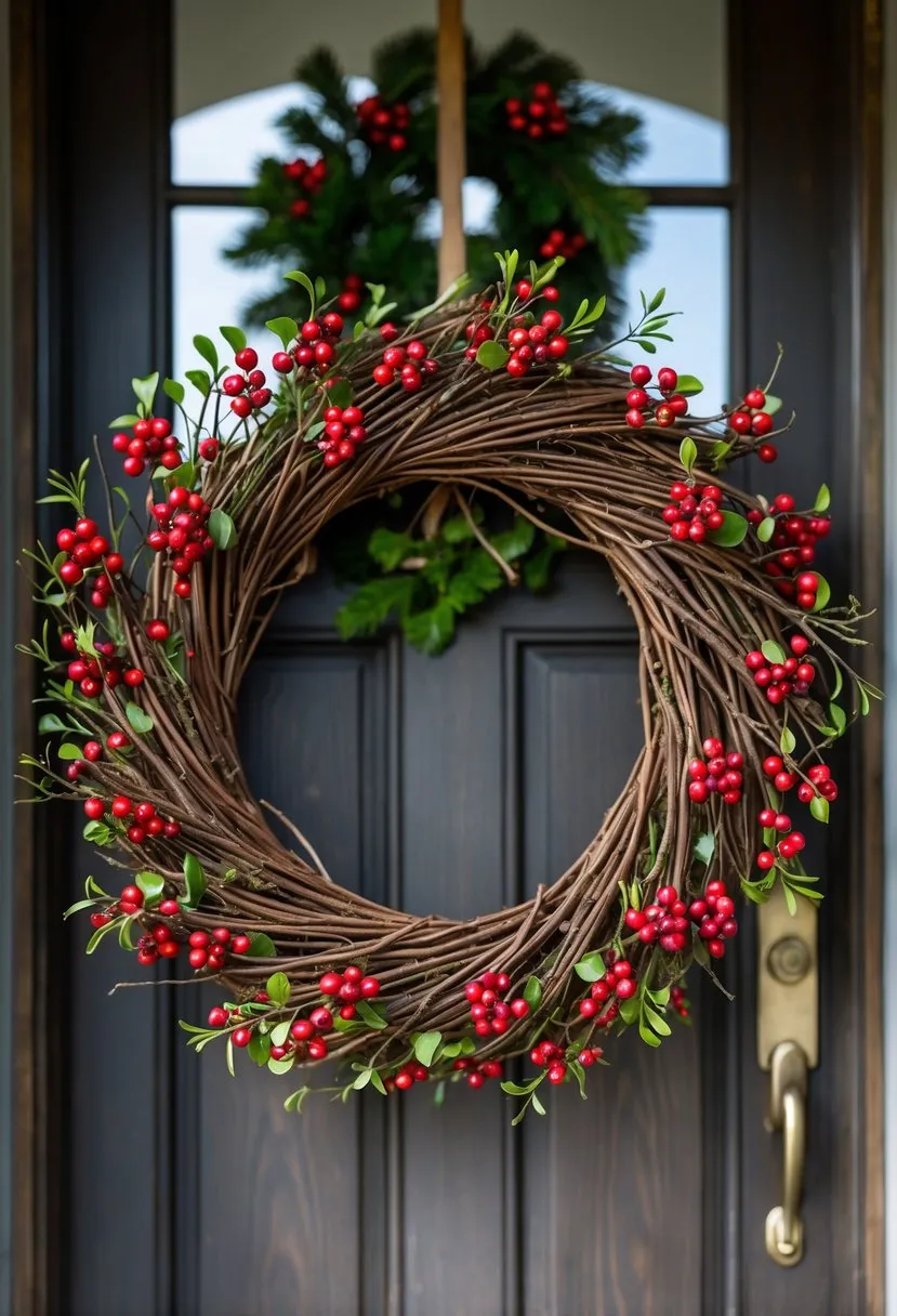 Natural Twig and Berry Cluster Wreath