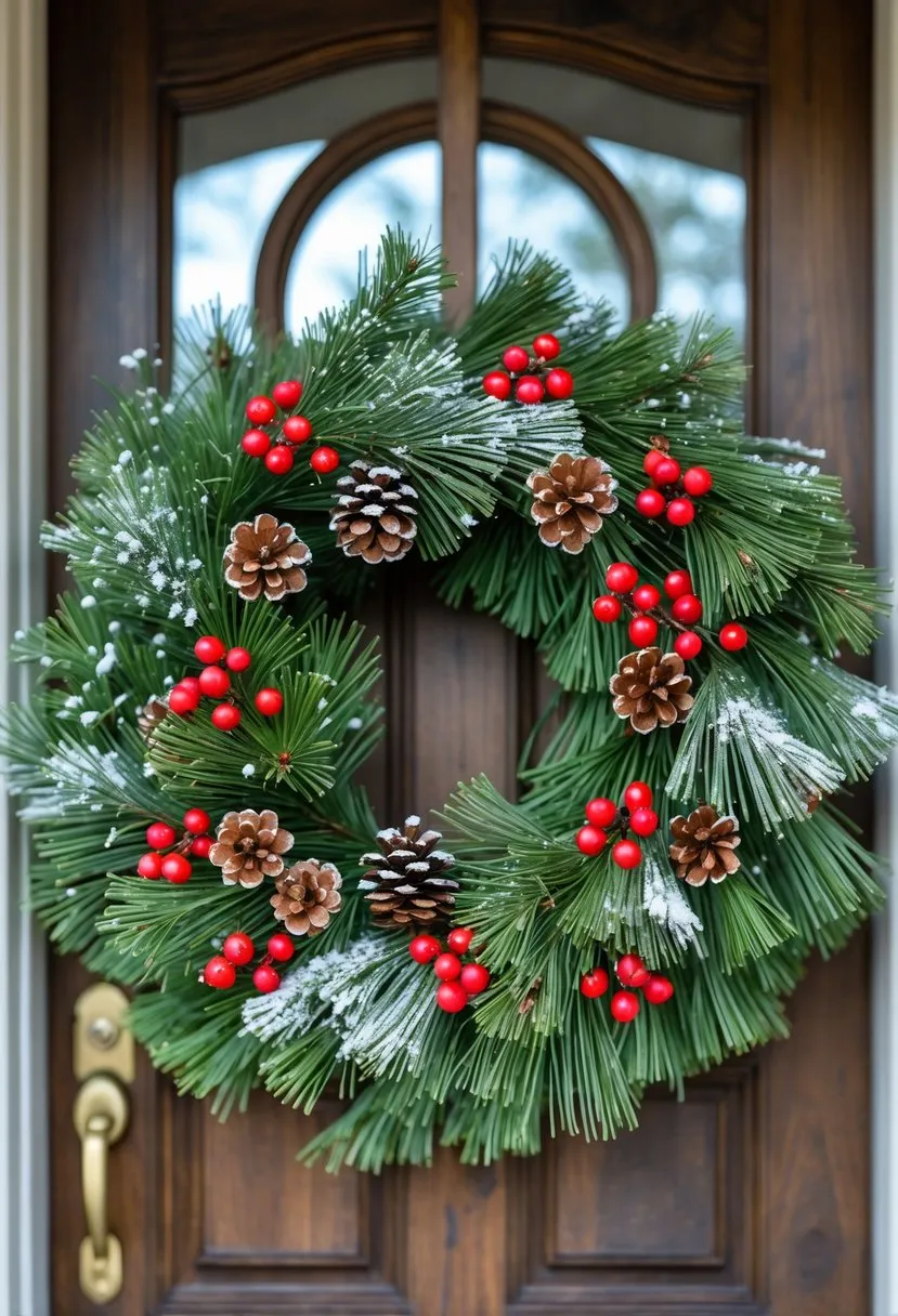 Snow-Dusted Pinecone and Berry Wreath