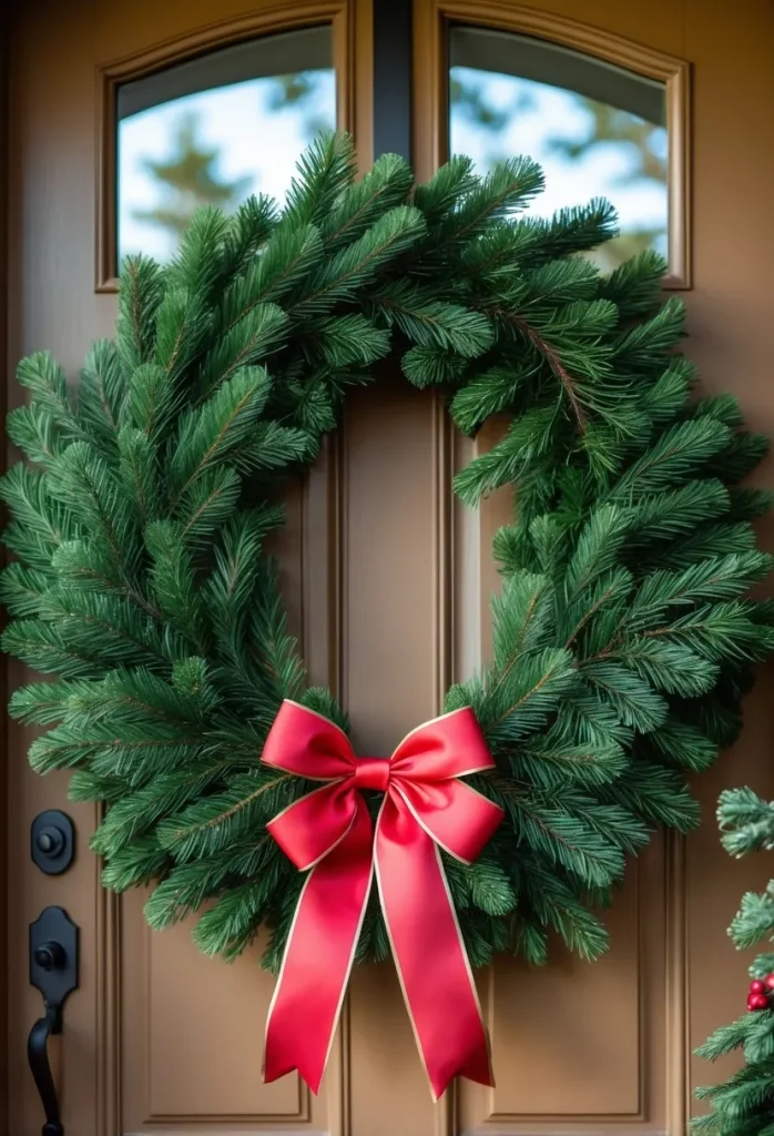 Classic Fir and Red Bow Wreath