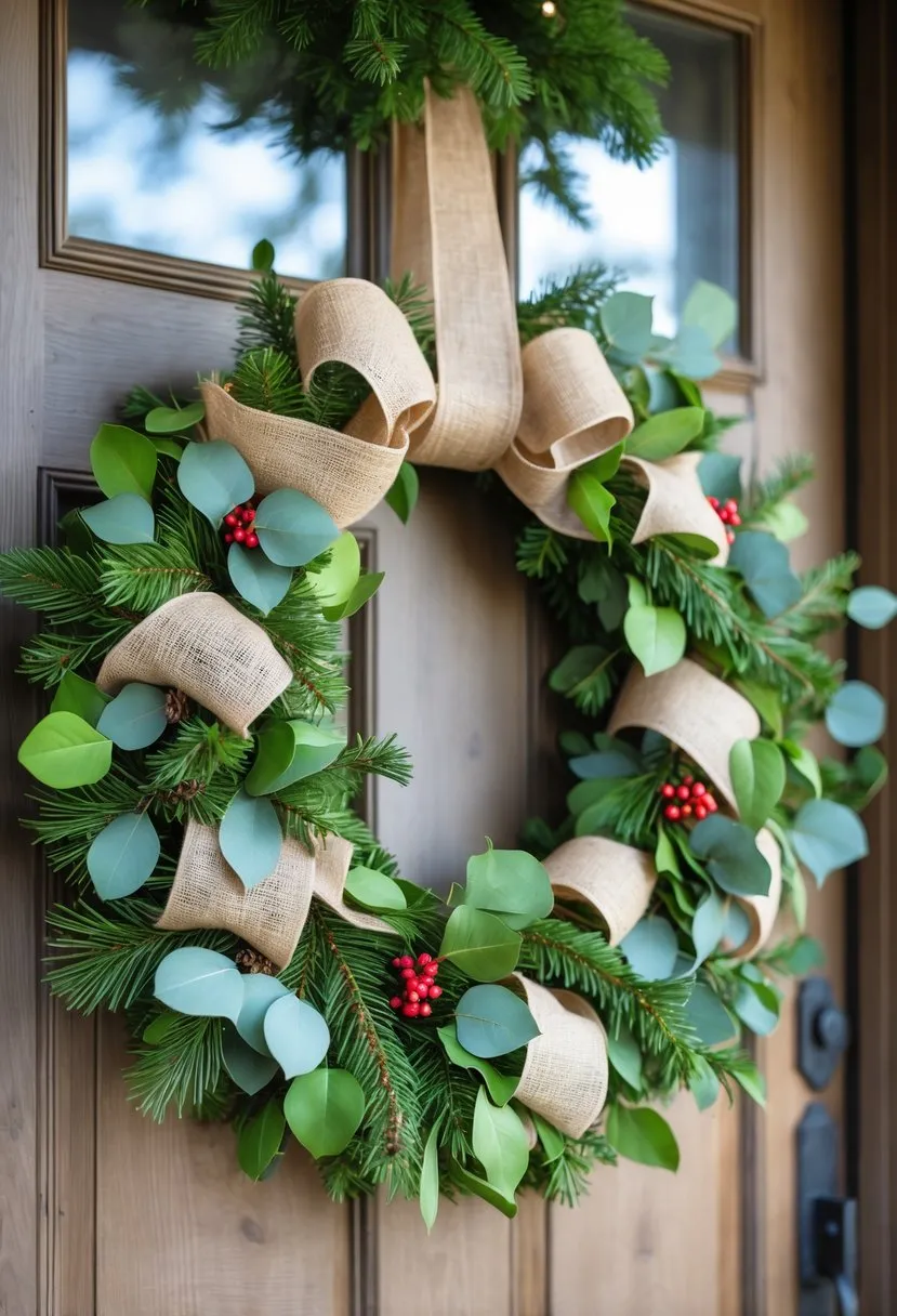  Farmhouse Style Burlap and Greenery Wreath