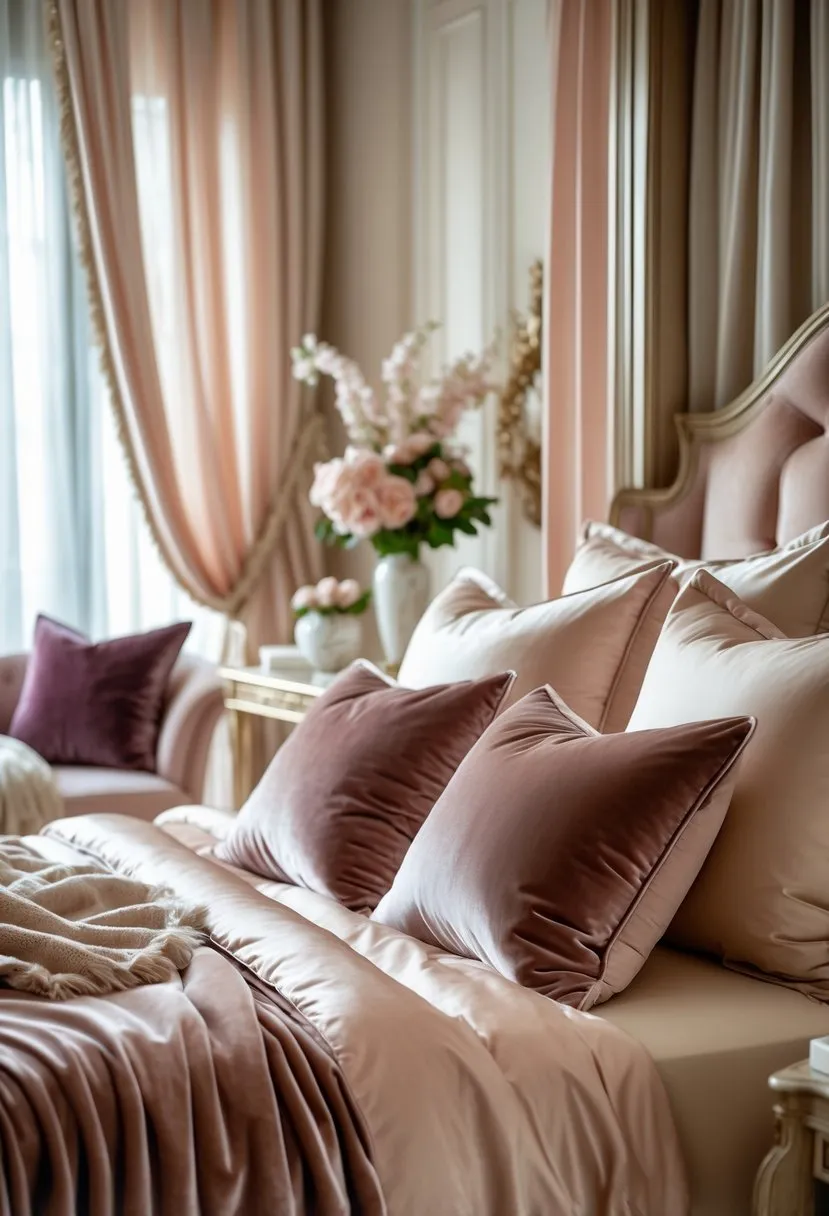 Silk and velvet fabric accents