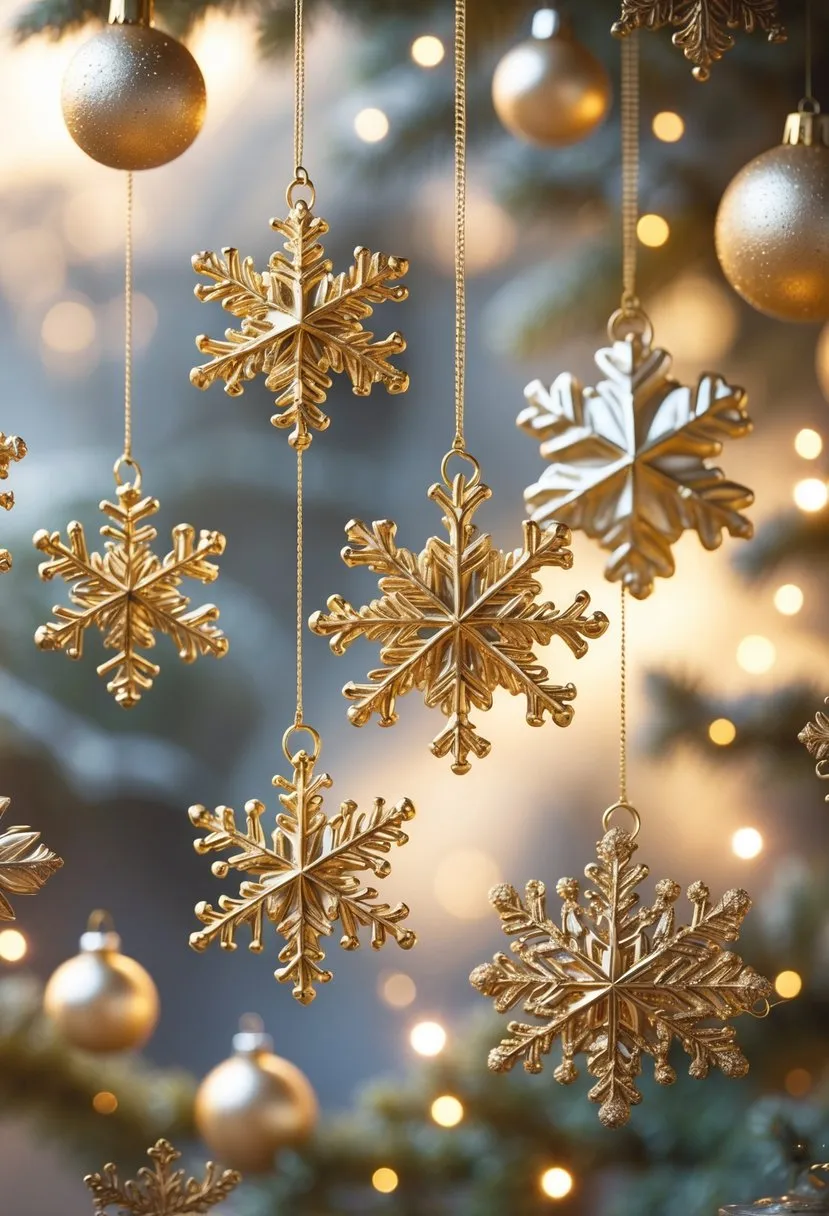  Metallic Gold Snowflake Ornaments