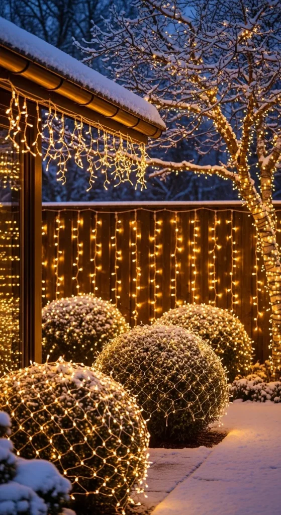 hanging festive string and net lights