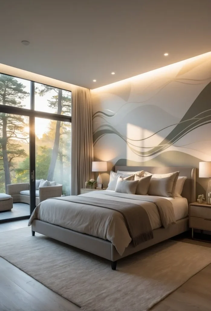 Master Bedrooms Decor: 14 Essential Tips for a Stylish and Functional Space 8 Add a wallpaper mural featuring nature or abstract designs
