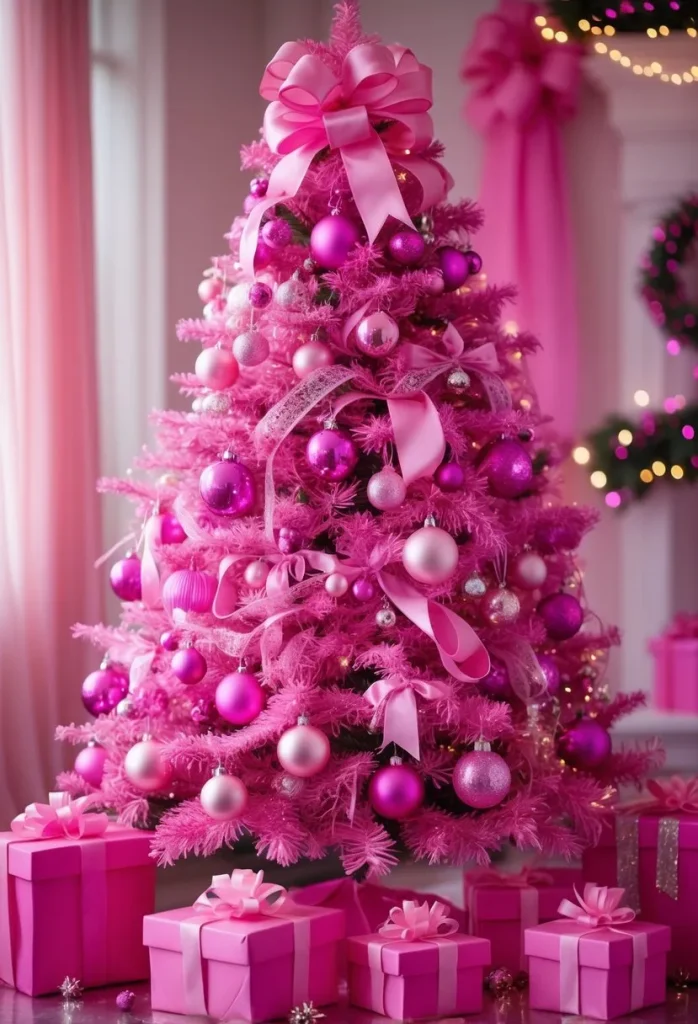 Hot Pink Tree with Metallic Gold Accents