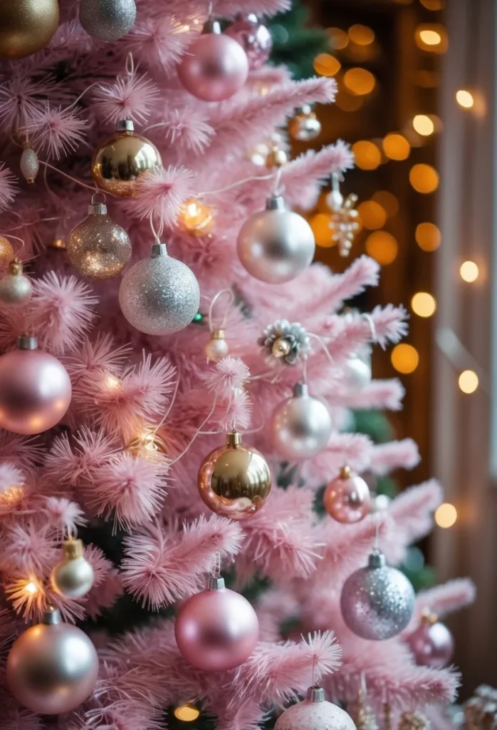Vintage-Inspired Pink Tree with Retro Ornaments