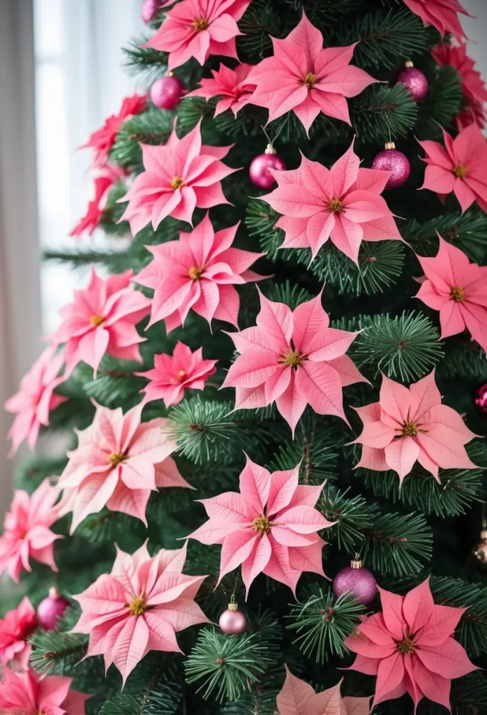 Pink Tree Decorated with Pink Poinsettias