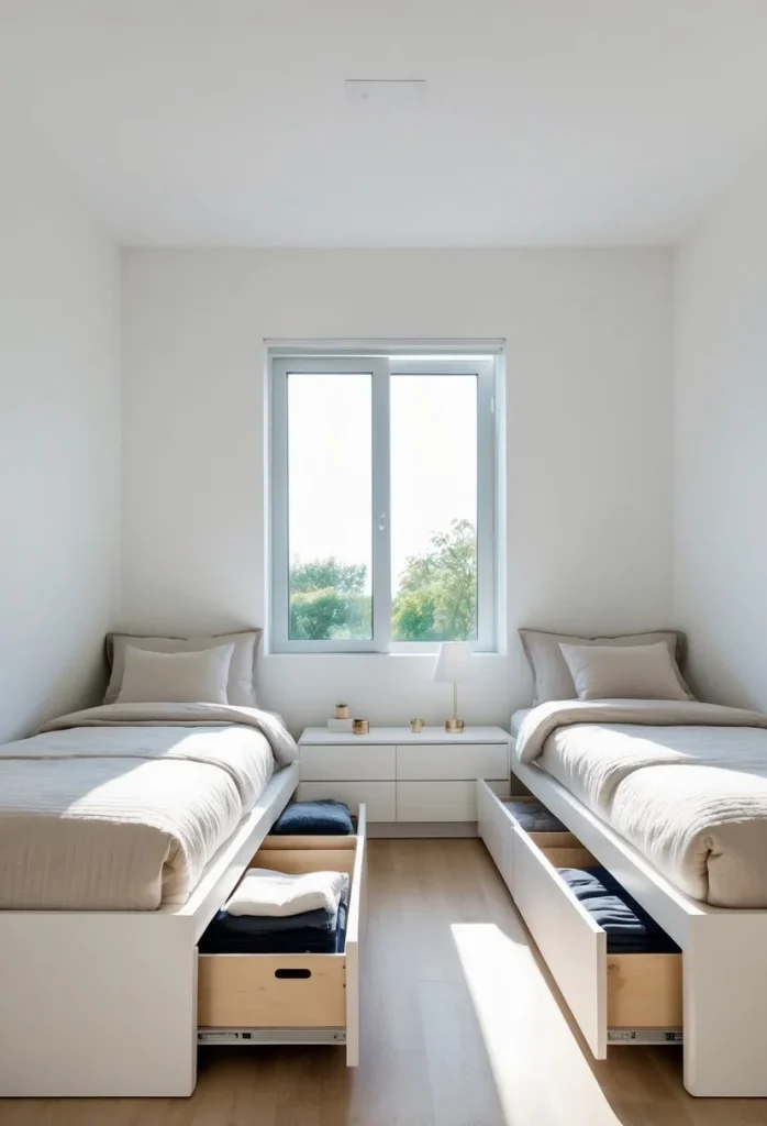 Built-in storage under beds