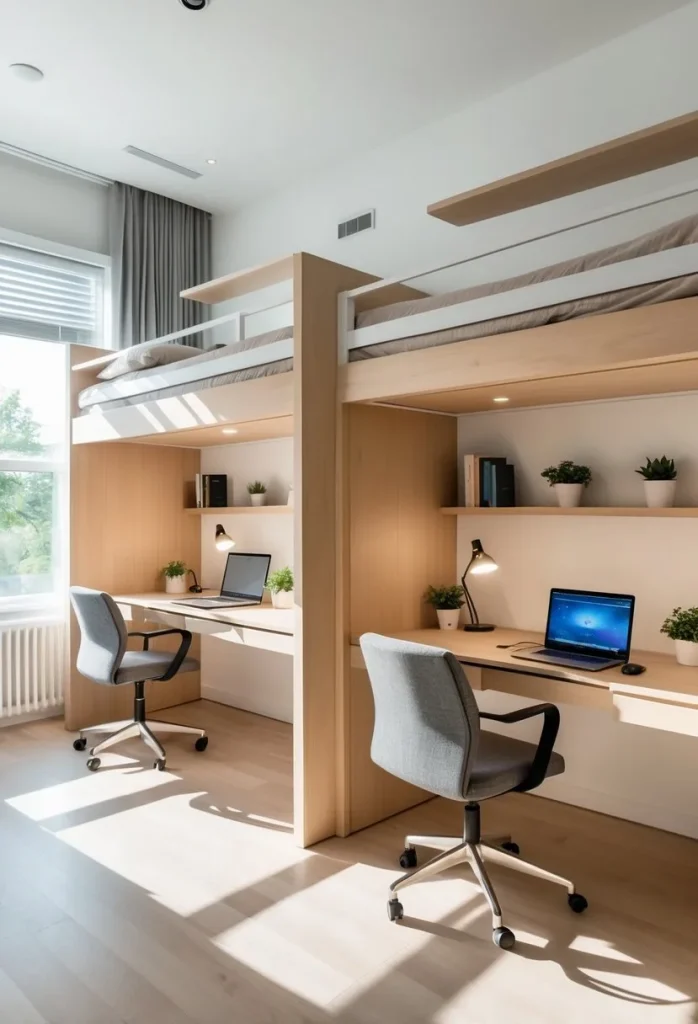 Bunk beds with integrated desks