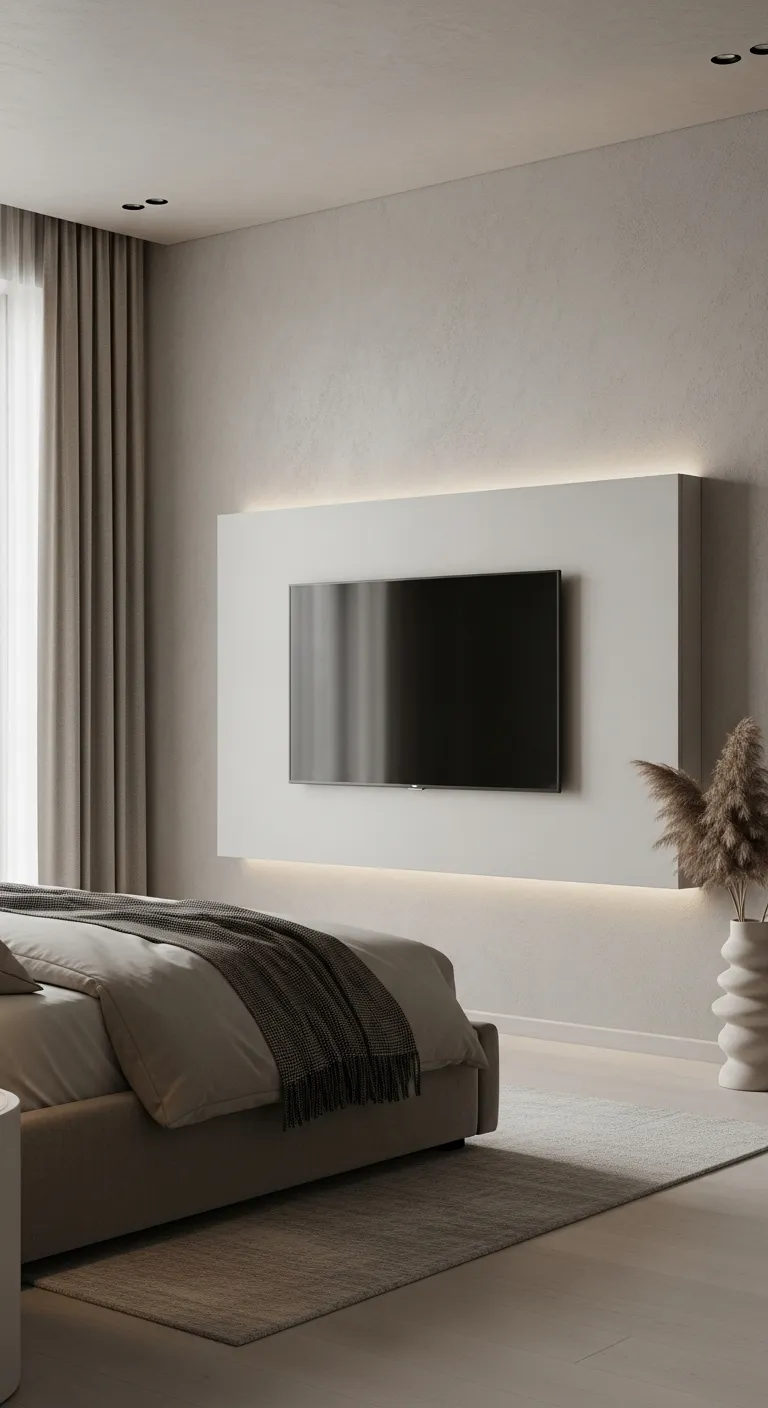 sleek and minimal bedroom tv unit