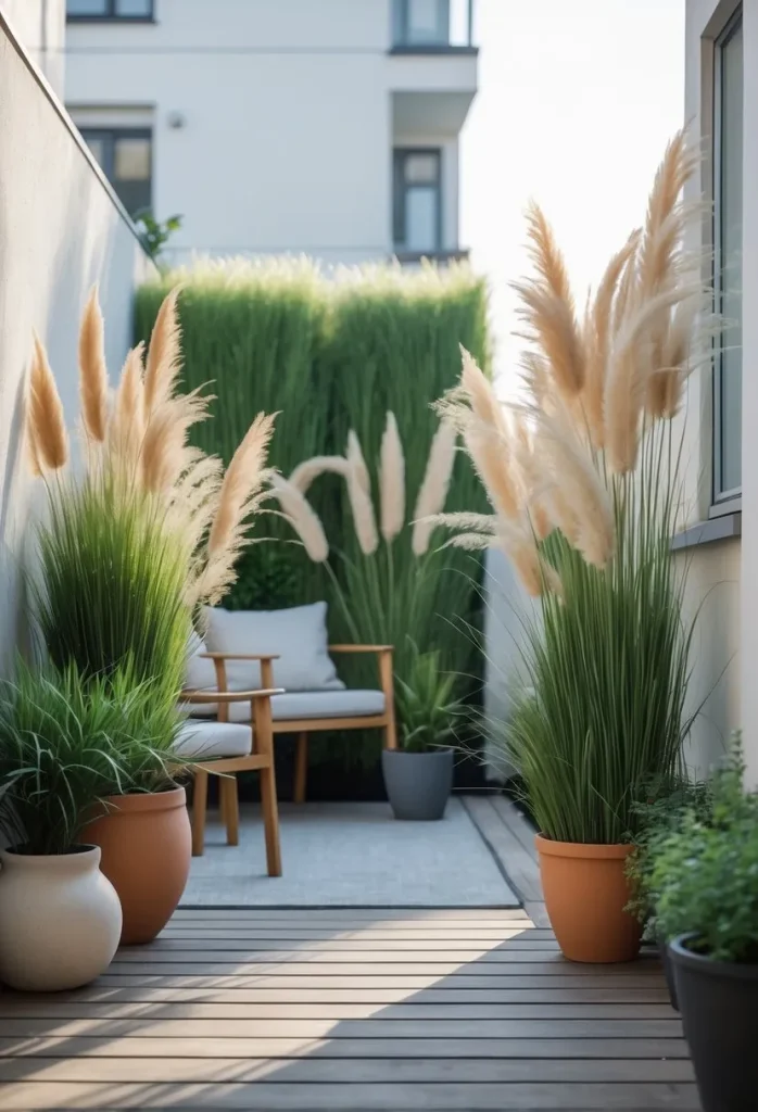 Potted decorative grasses for soft privacy