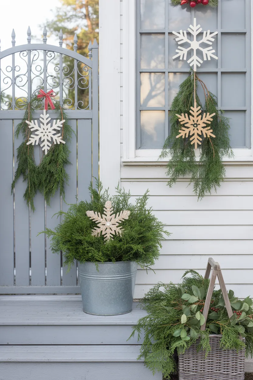 Snowflake and Evergreen Branch Accents