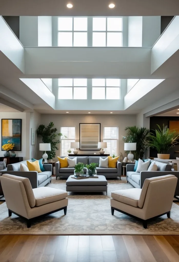  Create multiple seating zones with sofas, chairs, and ottomans