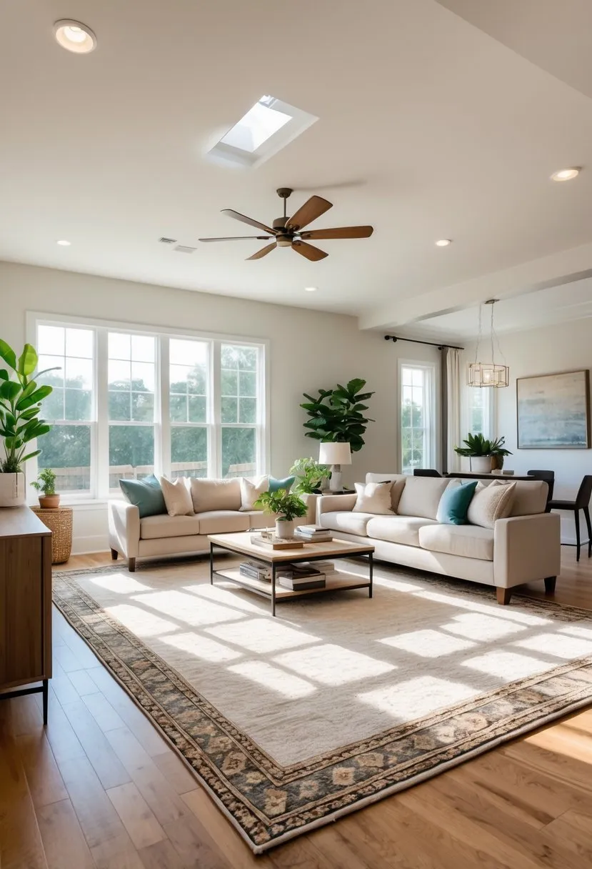 Incorporate large area rugs to define spaces