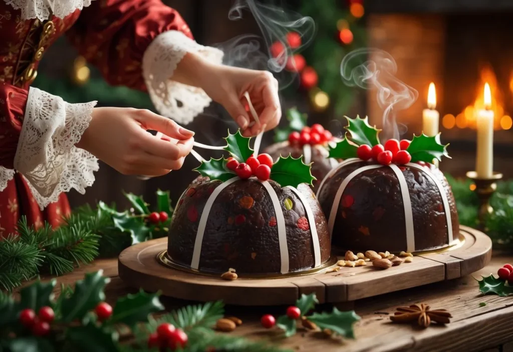 Lacing and steaming Christmas puddings
