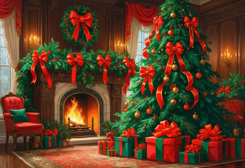 Use of festive ribbons and bows for decoration